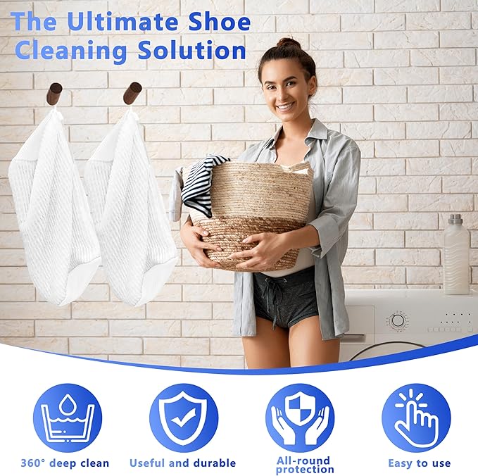 Xinambyh 2Pcs Reusable Shoe Washing Machine Bag for Washer and Dryer:Free Up Hands, Prevent Deformation,shoe bag with Zipper Protection Design, Use for all Shoes,Sports Shoes
