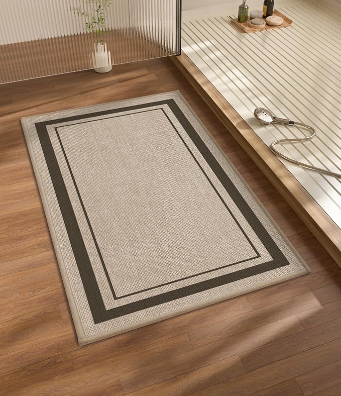 chakme Bathroom Rugs Mat 32x17, Ultra Thin Non Slip Bath Mat Quick Dry Absorbent Bath Mat for Bathroom Floor, (Light Beige, 32"x17")