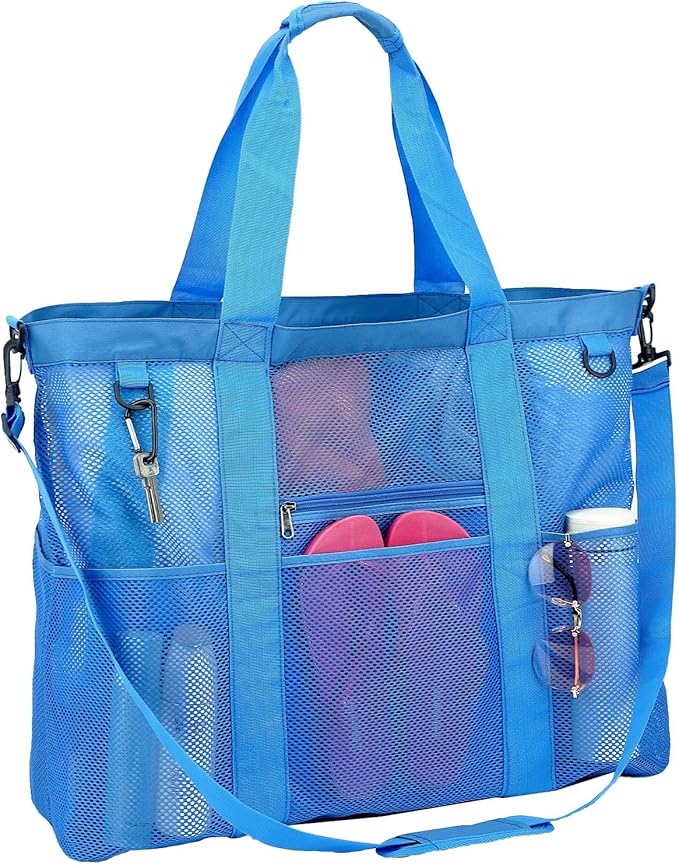 GYEUKHAM Mesh Beach Bag - Large Beach Tote Bag with Multiple Pockets for Family Beach Bag for Toys & Vacation Essentials