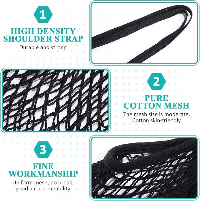 Shappy 16 Pcs Reusable Grocery Bags Mesh Produce Bags Washable Cotton Mesh Tote with Handles for Fruit Vegetable Shopping Storage Market(Black)