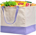 CNaiyunpin Reusable Grocery Bags Heavy Duty, 8.3 gal Foldable Large Canvas Tote Bag with Handles, Holds 60 lbs Canvas Shopping Bags, 1 Pack（Off White+Light purple）