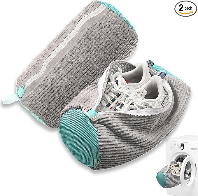 FurrPhunny 2Pcs Shoe Washing Machine Bag, Quick & Easy Cleaning, Laundry Shoe Bag for Washer and Dryer, Cleaning Bag for Sneaker & Most Shoe Types and Sizes (Grey)
