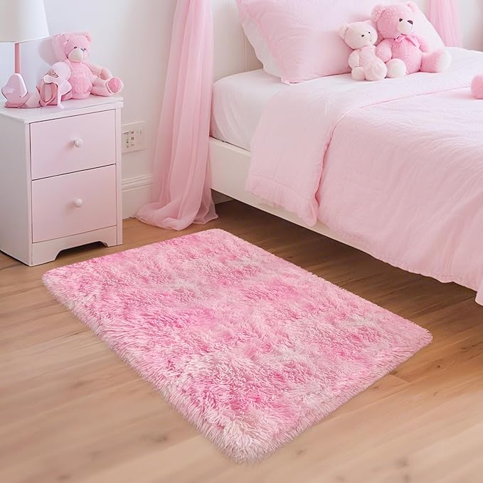 2x3 Small Pink Rug for Girls Room Soft Plush Pink Fluffy Rug for Bedroom Girls Kids Room Dorm Bedside Living Room, Door Mat Indoor Entrance Floor Shag Carpet Throw Rugs for Entryway