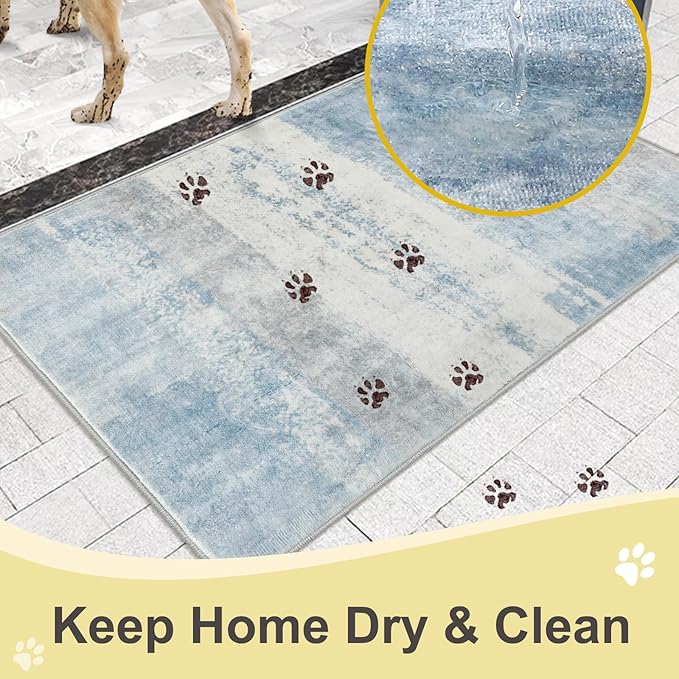 COMSLE Door Mat, Front Door Rug Indoor for Entrance Faux Wool Absorbent Non Slip Modern Throw Rug for Entryway Hallway Muddy Paws - Pet Friendly, 24x36 Inches, Milk Blue Machine Washable