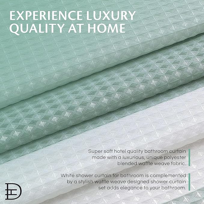 Dainty Home | Spa Green Ombre Waffle Weave Shower Curtain - 70" x 72" - Water Resistant Polyester Blend Fabric Shower Curtain - The Best Gradient Design Washable Waffle Shower Curtain