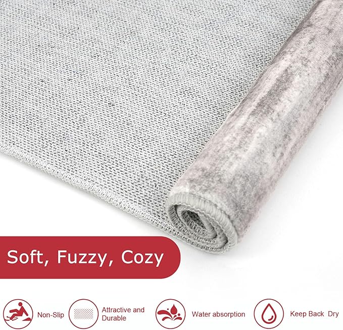 KOZYFLY Modern Abstract Washable Long Runner Rug 2.6x18 Hallway Rug Runner Non-Slip Soft Stair Runner Rugs, Grey-Beige Striped Carpet for Kitchen Entryway Bathroom Laundry Room Foyer
