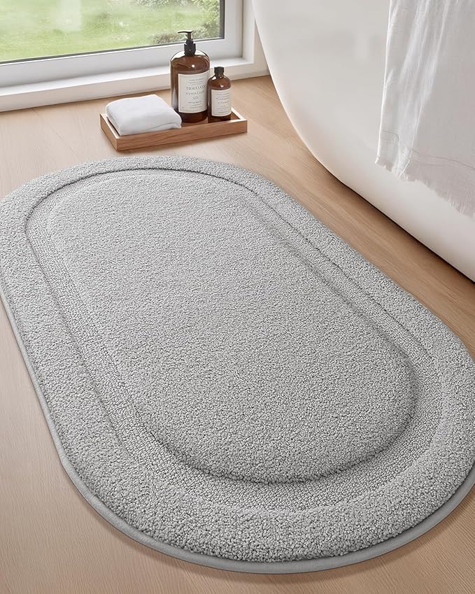 Color&Geometry Grey Bathroom Rugs, Non Slip, Absorbent, Soft, Washable, Thick Bath Mat, 24"x43" Small Bath Rug Bath Mats for Bathroom Floor, Shower, Sink, Vanity