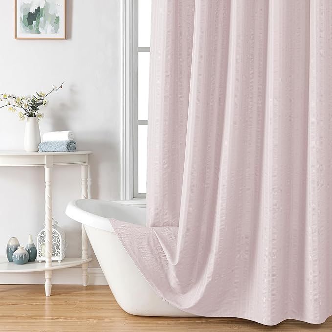 Aiyufeng Moga Extra Long Pink Shower Curtain 96 Inch Long, Embossed Texture Fabric Bathroom Shower Curtain, Large Hotel Bath Curtain with 12 Holes, 72Wx96H, Pink