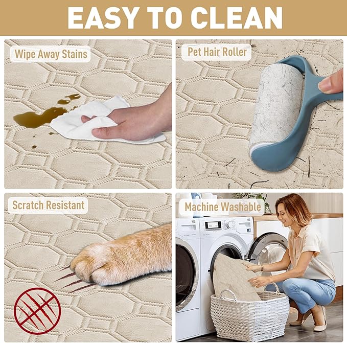 ZNSAYOTX Ultimate Cozy Blankets (82"x120") 100% Waterproof Bed Mat Blanket for Dog Pets, Couch Sofa Protector with Non-Slip Back Washable Durable, Pee Scratch Proof Easy to Clean (Beige)