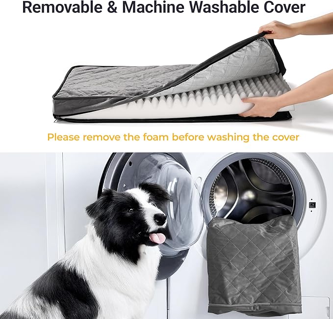 Cozy Dog Bed for Large Sized Dog - Orthopedic Egg Crate Foam Pet Bed with Waterproof & Machine Washable & Non-Slip Bottom, Ideal Beds for Crate and Indoor Use, 35x22 Inch, up to 50 lbs, Dark Grey