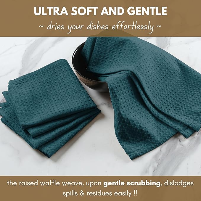 Native Fab 100% Cotton Dish Towel & Dishcloths Set - 8 Piece Set, Soft, Absorbent, Fast Drying, Durable Towels for Cleaning, Baking, Cooking - Great for Home, Kitchen & Restaurant Use - Teal Green