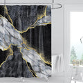 Domoku Marble Waterproof Shower Curtain with Hooks, Machine Washable Easy-Care Fabric Bathroom Curtain for Tub or Shower (Black, 72" W x84 L)