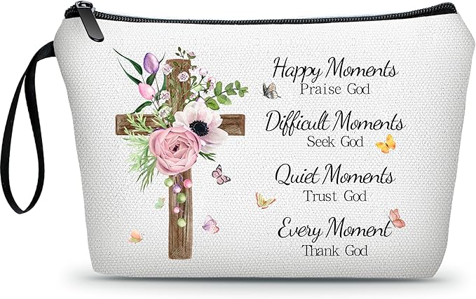 ARIOSEY Faith Based Religious Christian Godly Gifts Small Makeup Cosmetic Bag Pouch for Women Happy Moment Praise God Mothers Day