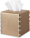 Tissue Box Cover PU Leather Tissue Holder Square Decorative Home Decor Cube Boxes for Bathroom, Kitchen, Nightstand, Office Desk Essentials, Gold