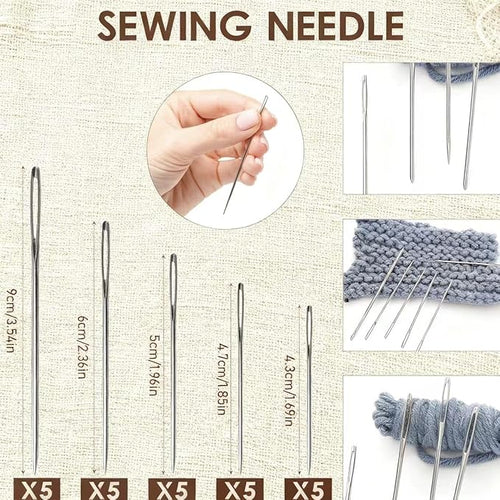 37pcs Big Eye Steel Needles Sewing Hand Tool Kit with Storage Box,Stainless Steel Needles Sewing Kit,Portable Sewing Working Kit,Needles Thread Hand Repair Tools for Beginners,Home,Handcraft Lovers