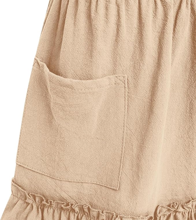 OBEEII Kids Aprons for Cooking Cotton Linen Children Baking Kitchen Gardening Painting Apron Pinafore Dress with Pockets