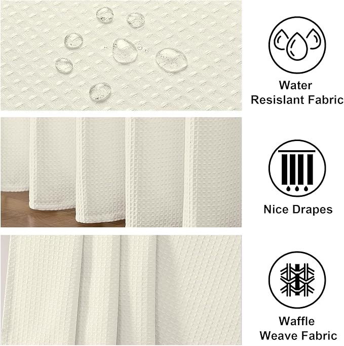OWENIE Cream Waffle Weave Fabric Shower Curtain, Textured Heavy Cloth Shower Curtains for Bathroom, Water Repellent Soft Hotel Spa Luxury Elegant Bath Curtain, Machine Washable, Cream, 72x78 Inch