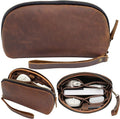 NUTUCH Leather Tech Pouch for Cables Chargers Phone | Tech Bag | Zipper Travel Accessory Pouch | Electronic Organizer Case Travel Bag (Large Vintage Dark Brown)