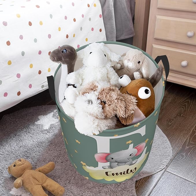 Personalized Cute Forest Animal Laundry Hamper for Kids,Custom Name Dirty Clothes Basket, Nursery Toy Bin Organizer for Baby Boys Girls Toddler Bathroom Bedroom Decor, Collapsible Storage with Handles