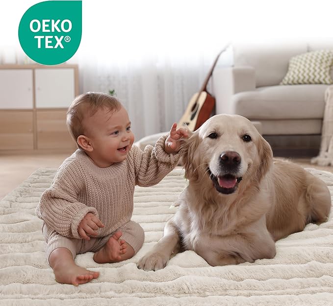 ZAKAPAWS Waterproof Dog Blanket for Bed, Luxury Plush Washable Large Dogs Blankets for Furniture Protection, Super Soft Calming Pet Blanket for Indoors (Cream, 50"x60")