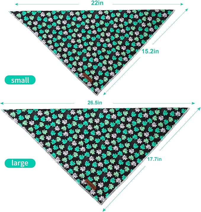MR. CHUBBYFACE St.Patrick's Green and Whit Clovers Dog Bandanas Reversible Triangle Bibs Scarf Accessories for Dogs Cats Pets L