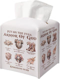 Christian Decorative Tissue Box Cover Square, Floral Napkin Tissue Box Holder, Bible Verse Inspirational Gift Ideas for Friends, Armor of God, Bathroom Office Desk Decor-(5.2 Inches)
