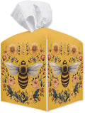 Floral Bee Square Tissue Box Holder Cover, Tissue Cube Box Organizer for Bathroom, Living Room, Office, Countertop, Car, Night Stands, Modern Home Desk Tabletop Decor - A03