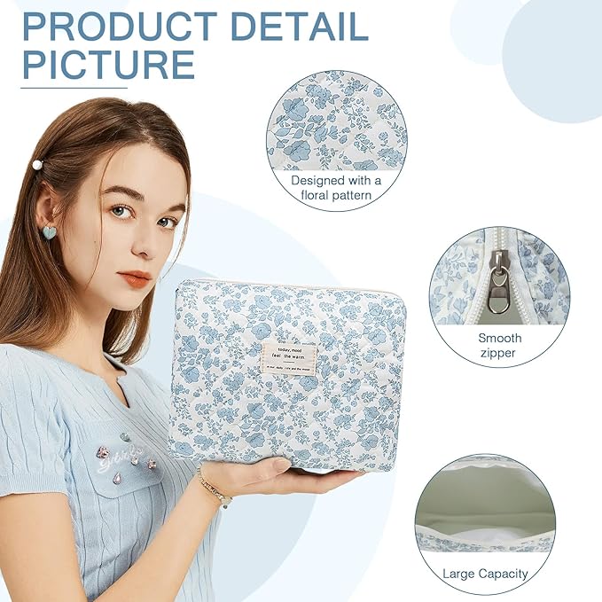 2PC Makeup Bag Set, Cute Cosmetic Bag for Women Girls, Floral Coquette Aesthetic Toiletry Bag, Travel Make Up Organizer Bag (South Twigs Flower)