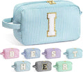 YOOLIFE Initial Cosmetic Bag for Women - Monogram Cute Makeup Bag Cosmetic Case Toiletry Pouch for Women Her Best Friend Sister Teacher, Personalized Birthday Gifts for Women, Light Blue I
