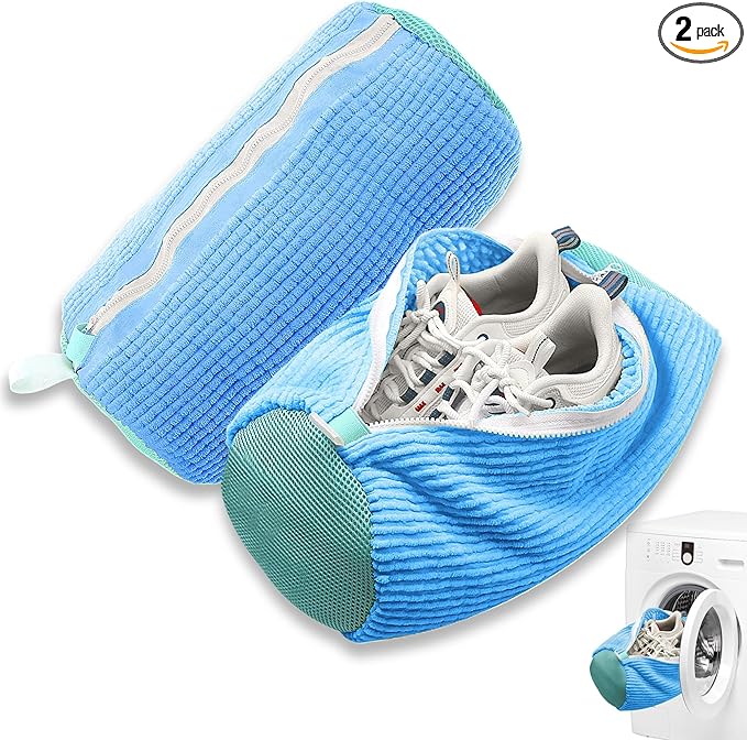 FurrPhunny 2Pcs Shoe Washing Machine Bag, Quick & Easy Cleaning, Laundry Shoe Bag for Washer and Dryer, Cleaning Bag for Sneaker & Most Shoe Types and Sizes (Blue)