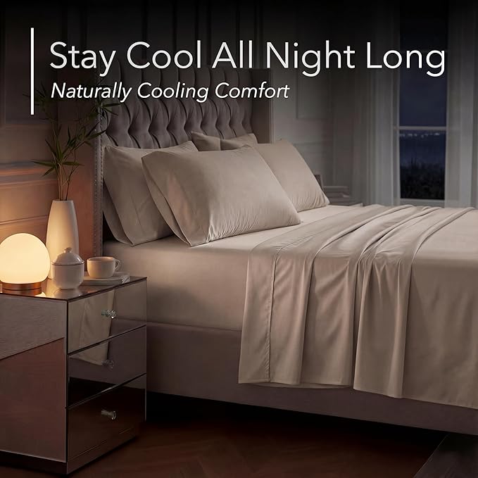 DECOLURE 100% Viscose Derived from Bamboo Sheets Queen Size - Luxury 6 Pc Naturally Cooling Sheets, Ultra Soft Bed Set - Deep 17" Pockets, Durable Double Stitching, Oeko Tex Standard (Taupe)