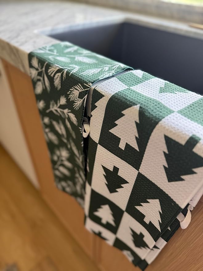 Desert Aqua 2 Pack || Double Sided|| Not Your Ordinary Kitchen Towels || Dish Towels || Quick Dry || Waffle Weave Microfiber || Designer Prints || Highly Absorbent || Hanging Hook (Forest Christmas)