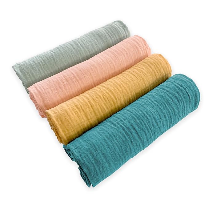 SwaddleDesigns Cotton Muslin Swaddle Blankets for Babies, Set of 4, Neutral Receiving Blankets for Newborn, Baby Registry & Gift, 46x46 inches, Paradise