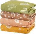 CoolaPeach 4 Set Muslin Swaddle Blankets for Newborn Baby Boys, Girls,Receiving Blankets-Cute Soft Print Baby Towel Wrap 120x110cm Baby(Cactus)