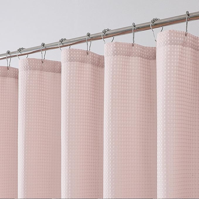 OWENIE Blush Shower Curtain, Waffle Weave Heavy Fabric Shower Curtain for Bathroom, Waterproof Thick 420G/M Textured Soft Elegant Luxury Hotel Spa Bath Curtains, Machine Washable, Blush, 72W x 72L