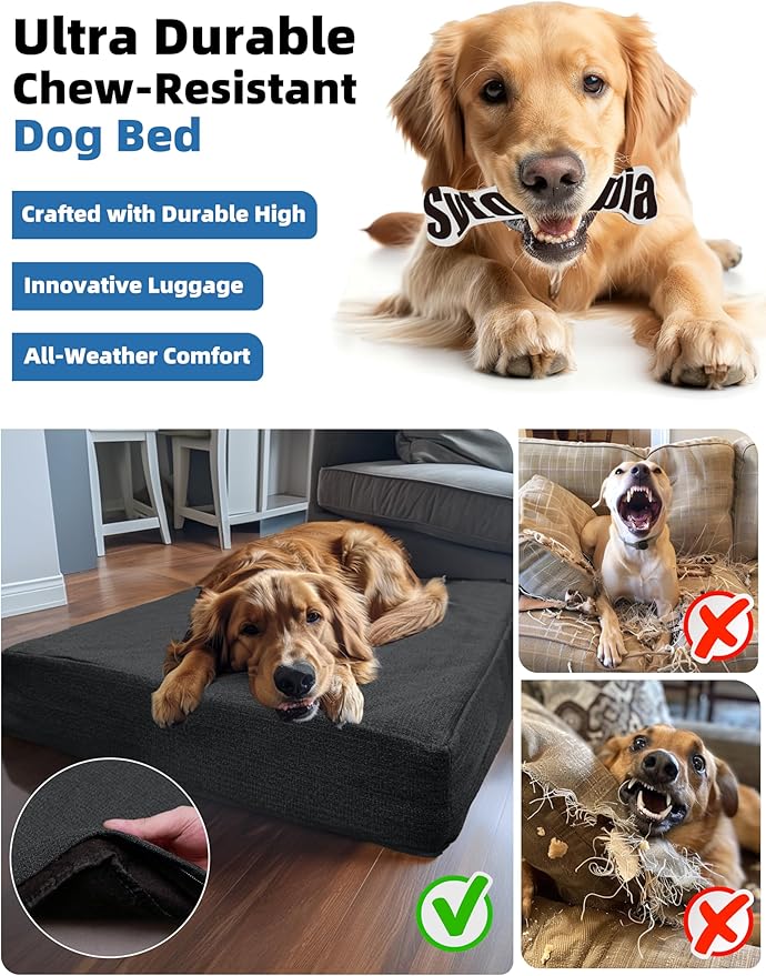 Sytopia 36 Inch Orthopedic Waterproof Dog Crate Bed for Large Dogs, Removable Washable Cover, Egg Crate Foam Mat, Suitable for Dogs Up to 60 Lbs, Dark Grey