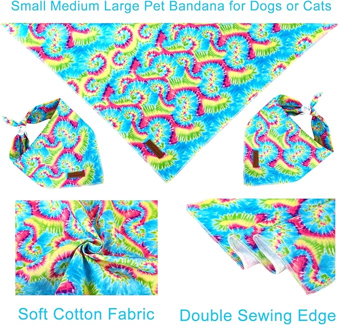 UP URARA PUP Triangle Bandana - Comfortable Cotton Dog & Cat Kerchief, Washable Tie Dye Scarf for Small Puppies & Dogs