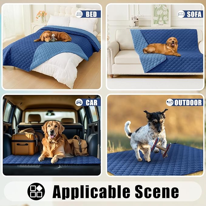 Smiry Waterproof Dog Bed Cover Blanket, Soft Reversible Pet Blanket, Washable Leakproof Cats Dogs Couch Cover for Sofa, Couch, Furniture, Plaid (40x50 Inch, Navy/Blue)