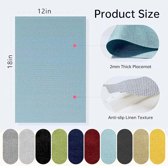 Blue Forest | Rectangular Faux Linen Placemats Set of 4 | Dual- Layered Thickened for Durability | Heat Resistant | Machine Washable | Wrinkle Free for Easy Care Indoor/Outdoor Use - Sky Blue