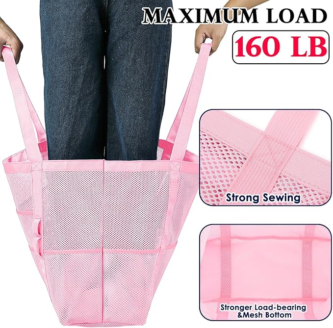 Fammart Mesh Beach Bag, Large Beach Tote with Zipper Pocket for Family Pool Bag for Toys & Vacation Essentials
