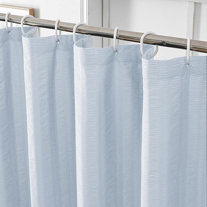 Aiyufeng Glacier Blue Shower Curtain for Bathroom, Embossed Textured Fabric Shower Curtain for Bathroom - Soft Cloth & Hotel Spa, Machine Washable, 72X96,Glacier Blue