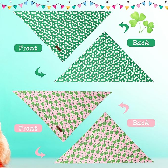 Lionet Paws St. Patrick 2pcs Dog Bandanas, Green Clover Dog Scarf Bib Premium Fabric, Happy St. Patrick Pink Bandanas for Medium Large Dogs Pets