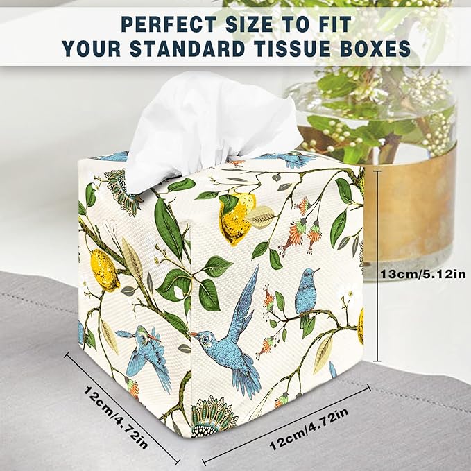 Tissue Box Cover Square Decorative Tissue Box Holder Cute Funny Cube Tissue Case Cover-Blue Bird Tissue Box Cover