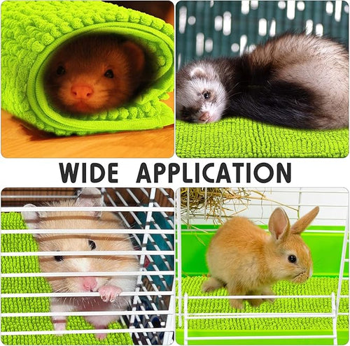 Amylove 4 Pcs Guinea Pig Cage Liner Guinea Pig Bedding Dog Door Mat for Muddy Pet Paws Washable Chenille Pee Pads Small Animal Sleeping Bed for Bunny Hamster(16 x 24 Inch,Rectangular,Green)