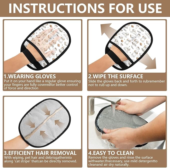 I·D Good Figure Pet Grooming Gloves Reusable Dog & Cat Hair Remover for Furniture, Car Interiors Multi-Surface Deshedding Tool for Carpets, Bedding & Home Cleaning