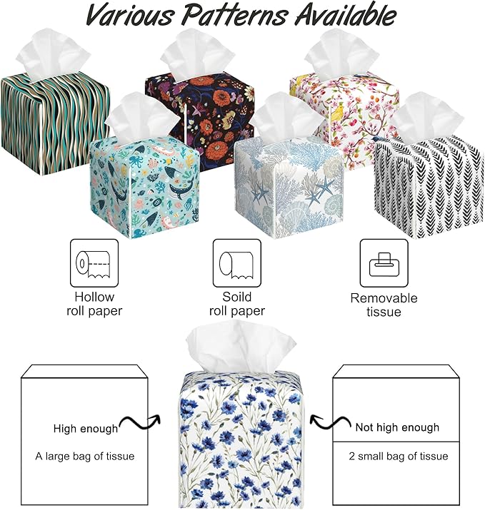 Watercolor Blue Cornflower Tissue Box Holder,Cube Tissue Box Cover Holder,Leather Facial Paper Organizer Dispenser Home for Bedroom Night Stands,Kitchen,Office and Car,5.2"×5.2"×5.2"