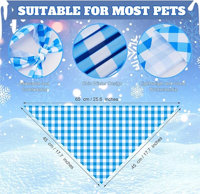 Abbylike 50 Pcs Winter Plaid Dog Bandanas Bulk Blue Bandanas for Dogs Triangle Kerchief Bibs Scarf Set for Pet Winter Costume Photo Props Accessories Pet Shops (25.6 x 17.7 x 17.7 Inch)