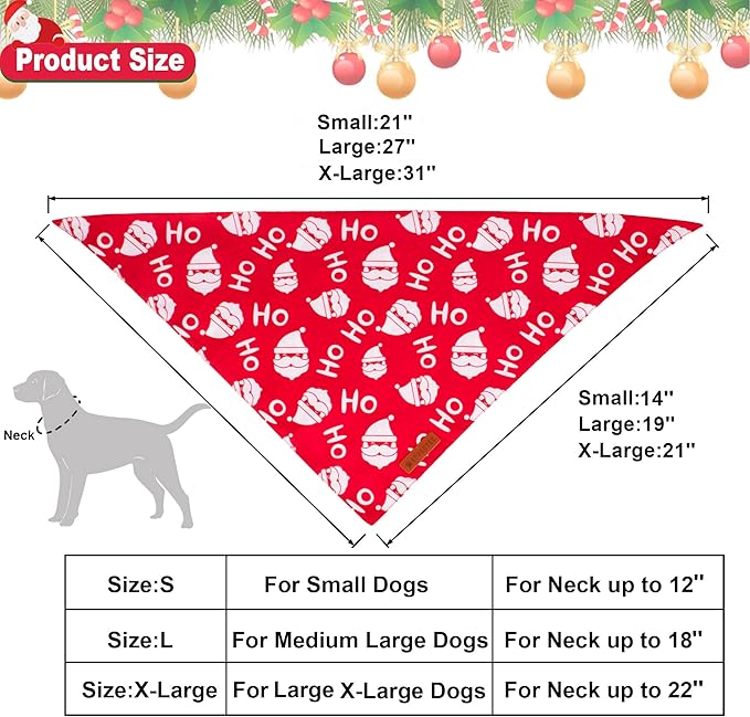 ADOGGYGO Christmas Dog Bandanas 2 Pack, Santa Tree Dog Christmas Scarf Bib, Premium Durable Fabric, Pet Holiday Bandanas for Medium Large Dogs (Large)