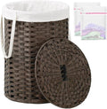 SETVSON Laundry Hamper with Lid, 19.0 Gal (72 L) Round Wicker Laundry Basket, Handwoven Rattan Basket with Lid, Removable Bag, 2 Mesh Bags, Handles for Living Room, Bathroom, Brown
