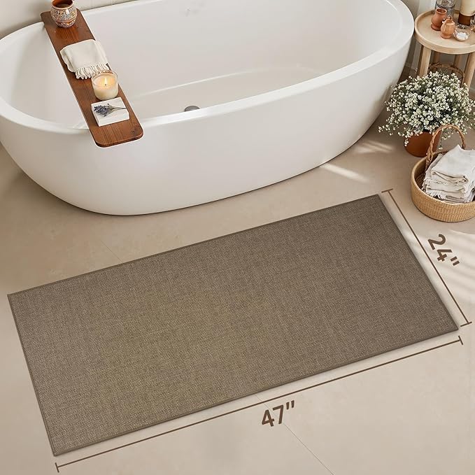 MontVoo Bathroom Runner Rug-Ultra Thin Non Slip Bath Mat Runner for Bathroom Mat Quick Dry, Rubber Backing Washable Runner Bathroom Rugs Fit Under Door, Absorbent Bath Rug,24"x47",Khaki